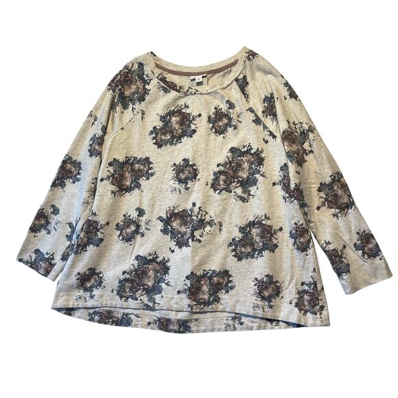 J. Jill Women's‎ XL Pleated-Back Printed Gray Floral Sweatshirt Casual Lounge - Picture 2 of 7